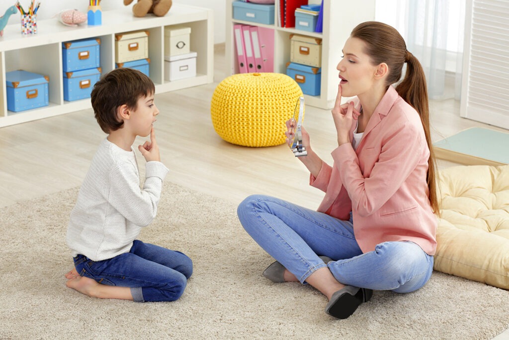 A developmental therapist interacting with a child